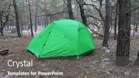  Presentation with pine forest - PPT theme consisting of green-tourist-tent-in-pine background and a gray colored foreground