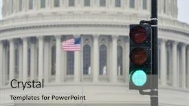  Presentation with green traffic light - Colorful PPT theme enhanced with green traffic light with us backdrop and a light gray colored foreground