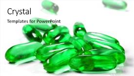  Presentation with green chemistry - PPT layouts enhanced with green transparent pills of vitamin background and a white colored foreground