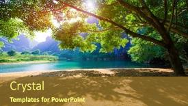  Presentation with tree river - Amazing PPT theme having green tree and river with blue water near the tien son cave in vietnam backdrop and a tawny brown colored foreground