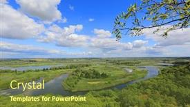  Presentation with tree river - Amazing PPT theme having green-tree-branch backdrop and a tawny brown colored foreground