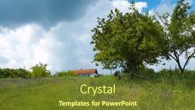  Presentation with green house - PPT theme featuring green-tree-grass-and-sky background and a tawny brown colored foreground