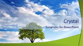  Presentation with green tree - Amazing PPT theme having green tree on cloudy sky backdrop and a light blue colored foreground