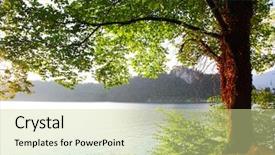  Presentation with green lake - Cool new PPT theme with trees water - green tree on coast backdrop and a soft green colored foreground