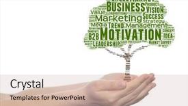  Presentation with corporate advertising - PPT theme with green tree word cloud tagcloud background and a  colored foreground