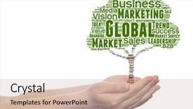  Presentation with corporate advertising - PPT theme featuring green tree word cloud tagcloud background and a  colored foreground