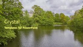  Presentation with green lake - Cool new slide set with green-trees-and-lake backdrop and a tawny brown colored foreground