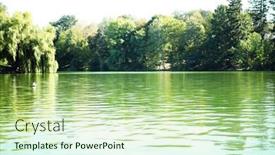  Presentation with green lake - Presentation design enhanced with green-trees-by-the-lake background and a  colored foreground