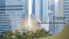  Presentation with modern trees - Cool new slides with green trees front of modern glass office building backdrop and a light blue colored foreground