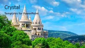  Presentation with sunny sky - Slide deck having green trees on background blue background and a light blue colored foreground