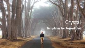  Presentation with tree sky trees green - Beautiful theme featuring green-trees-tunnel-natural-background backdrop and a gray colored foreground