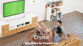  Presentation with television watching - Slide set consisting of group of young friends watching background and a coral colored foreground