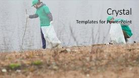  Presentation with garbage - Cool new presentation design with green uniform cleaning coast backdrop and a light gray colored foreground