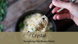  Presentation with noodles chinese food dark - Colorful presentation design enhanced with green vegatable - chinese noodles top view backdrop and a coral colored foreground