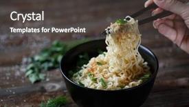  Presentation with noodles - Cool new PPT layouts with green vegatable - chinese noodles top view backdrop and a dark gray colored foreground