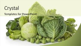  Presentation with mix of cabbages on white - PPT theme enhanced with green vegetables - assortment of fresh cabbages isolated background and a blonde colored foreground