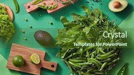  Presentation with green fresh food - Amazing PPT layouts having green vegetables on a duotone backdrop and a tawny brown colored foreground