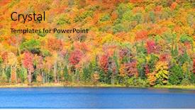  Presentation with autumn blue - Beautiful slide deck featuring green vermont - bright autumn trees by blue backdrop and a gold colored foreground