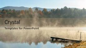  Presentation with green foliage - Presentation theme with green vermont - lake fog with autumn foliage background and a coral colored foreground