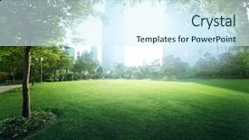  Presentation with financial center - Presentation theme consisting of green view - park in lujiazui financial center background and a sky blue colored foreground