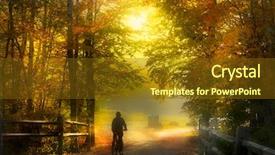  Presentation with green morning - Cool new PPT theme with green vt - bike trail in misty morning backdrop and a tawny brown colored foreground