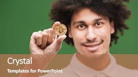  Presentation with green officebuilding man - Presentation theme consisting of green wall background holding bitcoin background and a coral colored foreground