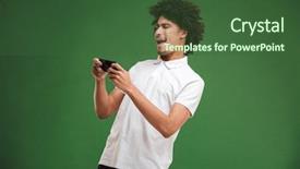  Presentation with mobile games - Beautiful PPT theme featuring green wall background play games backdrop and a ocean colored foreground