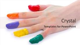  Presentation with watercolor - Audience pleasing presentation design consisting of green watercolor background - hand in bright paint isolated backdrop and a  colored foreground