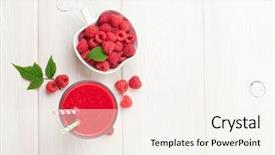  Presentation with acai berry smoothie bowl - Cool new PPT layouts with green white - raspberry smoothie and berries backdrop and a sky blue colored foreground