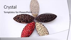  Presentation with five senses - Amazing PPT theme having green white ovale - five different spices in oval backdrop and a sky blue colored foreground