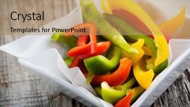  Presentation with peppers - Beautiful slides featuring green yellow - colourful peppers sliced in glass backdrop and a coral colored foreground