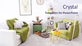  Presentation with living room - Beautiful PPT layouts featuring green yellow - interior of living room backdrop and a sky blue colored foreground