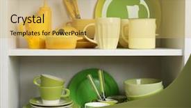  Presentation with kitchen remodelig - Presentation theme enhanced with green yellow - tableware on shelves background and a yellow colored foreground