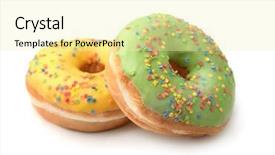  Presentation with donuts - PPT theme featuring green yellow - two color glazed donuts isolated background and a blonde colored foreground
