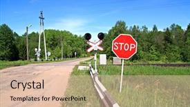  Presentation with railway - Beautiful presentation featuring green yellow red stop light - railway crossroad backdrop and a lemonade colored foreground