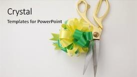  Presentation with cutting ribbon - PPT layouts consisting of green yellow ribbon bows background and a  colored foreground
