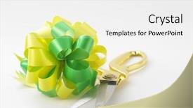  Presentation with ribbon cutting - PPT theme with green yellow ribbon bows background and a  colored foreground