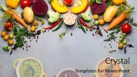  Presentation with healthy soup - Slides having greenbio - concept of healthy vegetable background and a light gray colored foreground