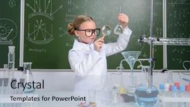  Presentation with animal testing scientist doing experiment - Colorful PPT layouts enhanced with greenboard - serious little girl doing experiments backdrop and a lemonade colored foreground
