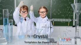  Presentation with children - Audience pleasing theme consisting of greenboard - two children scientists making experiments backdrop and a light blue colored foreground