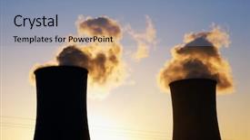  Presentation with plant nuclear - Colorful theme enhanced with greenhouse gas - two towers of a nuclear backdrop and a light blue colored foreground