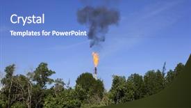  Presentation with leading change - Theme having greenhouse gas pollution oil refinery background and a teal colored foreground