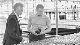  Presentation with nursery plant - Cool new slide deck with organic architecture - greenhouse owner discussing over herb backdrop and a light gray colored foreground