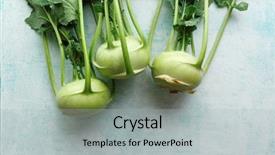  Presentation with bunch - Amazing PPT theme having greenish - fresh kohlrabi with green leaves backdrop and a light gray colored foreground