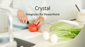  Presentation with tomato - Cool new theme with greenish - housewife cutting a tomato backdrop and a  colored foreground