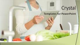  Presentation with operating systems security - Audience pleasing slide deck consisting of greenish - housewife operating a tablet pc backdrop and a  colored foreground