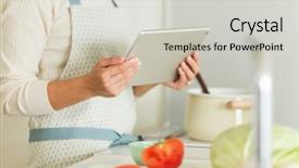  Presentation with operating systems - Cool new PPT layouts with greenish - housewife operating a tablet pc backdrop and a  colored foreground