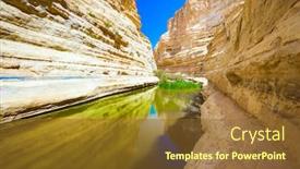  Presentation with water river - PPT layouts with greenish-smooth-water background and a tawny brown colored foreground