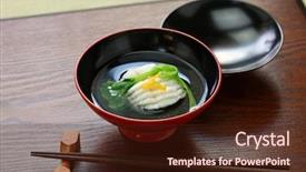  Presentation with soup - Theme having greenling soup ainame-wan japanese background and a wine colored foreground
