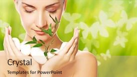  Presentation with role play woman and man - Audience pleasing theme consisting of greenpeace - beautiful young woman holding plant backdrop and a coral colored foreground